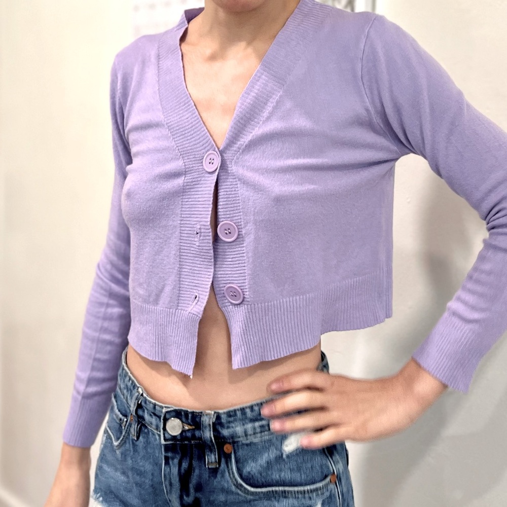 Purple Cropped Cardigan